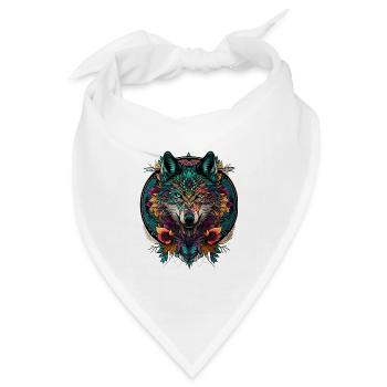 Wolf Mandala Rund – Wolf Krafttier - Bandana Dreieckstuch - Weiß - Vorne
