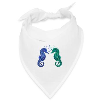 Seepferdchen Paar mit Herzen - Romantisches Motiv - Bandana Dreieckstuch - Weiß - Vorne
