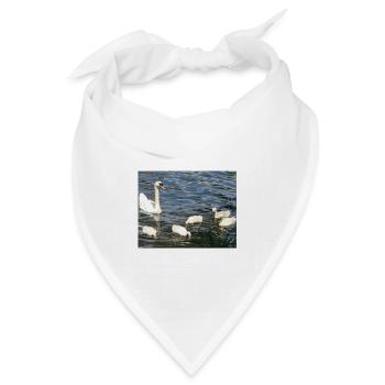 Weiße Schwäne-Familie schwimmt auf See - Bandana Dreieckstuch - Weiß - Vorne