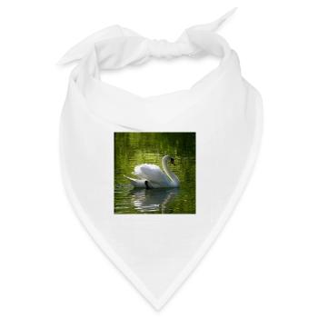 Weißer Schwan schwimmt, auf grünlichem Hintergrund - Bandana Dreieckstuch - Weiß - Vorne