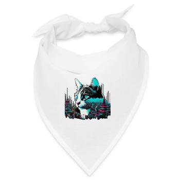 Neonkatze über Tempelstadt - Bandana Dreieckstuch - Weiß - Vorne