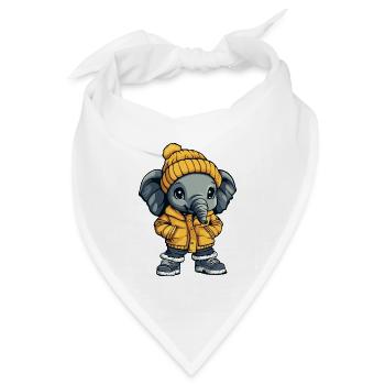 Elefant mit gelber Winterjacke und Mütze - Bandana Dreieckstuch - Weiß - Vorne