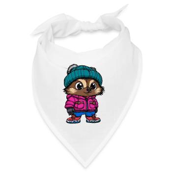 Igel mit pinker Winterjacke und Mütze - Bandana Dreieckstuch - Weiß - Vorne