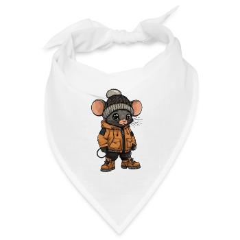 Maus mit Winterjacke und Mütze - Bandana Dreieckstuch - Weiß - Vorne