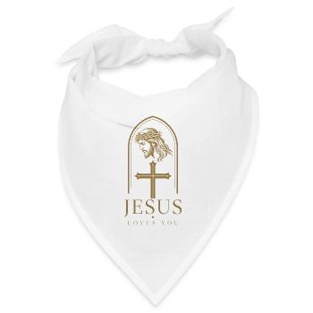 Jesus Loves You – Portrait mit Dornenkrone & Kreuz - Bandana Dreieckstuch - Weiß - Vorne