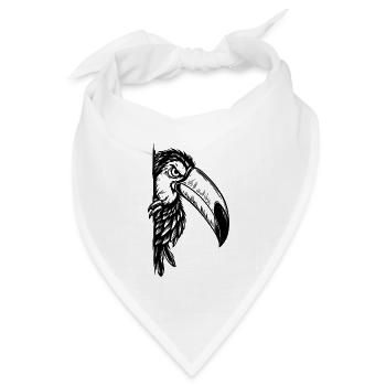 Tukan – Halbes Schwarz Weiß Vogelporträt - Bandana Dreieckstuch - Weiß - Vorne