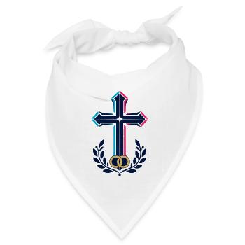 Neon Kreuz mit Lorbeerring - Bandana Dreieckstuch - Weiß - Vorne