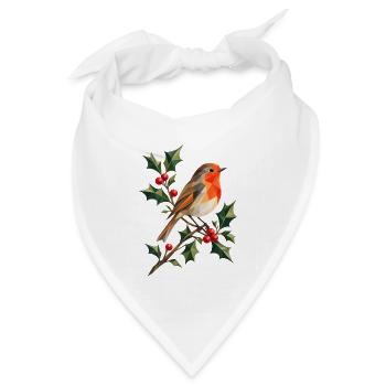 Rotkehlchen auf Stechpalme im Polygon-Stil  - Bandana Dreieckstuch - Weiß - Vorne