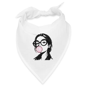 Frau mit Kaugummi Stickerei rosa und schwarz  - Bandana Dreieckstuch - Weiß - Vorne