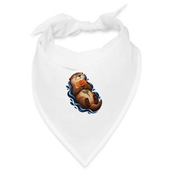 Kontemplativer Otter mit Orangenblume - Bandana Dreieckstuch - Weiß - Vorne