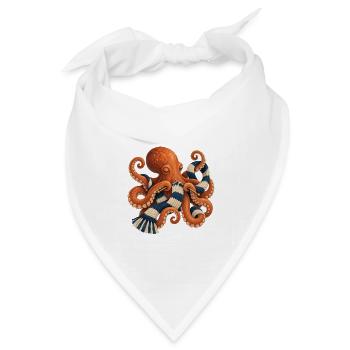 Stricken von Oktopus mit gestreiftem Schal - Bandana Dreieckstuch - Weiß - Vorne