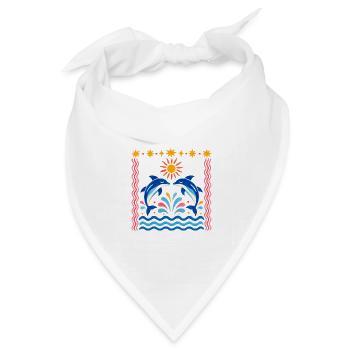 Bunte Delfine bei Sonnenaufgang - Bandana Dreieckstuch - Weiß - Vorne