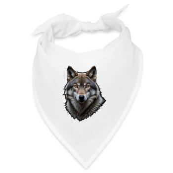 Wolfsblick im Nachtporträt - Bandana Dreieckstuch - Weiß - Vorne