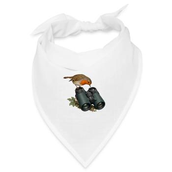 Perspektivwechsel – Rotkehlchen am Fernglas - Bandana Dreieckstuch - Weiß - Vorne