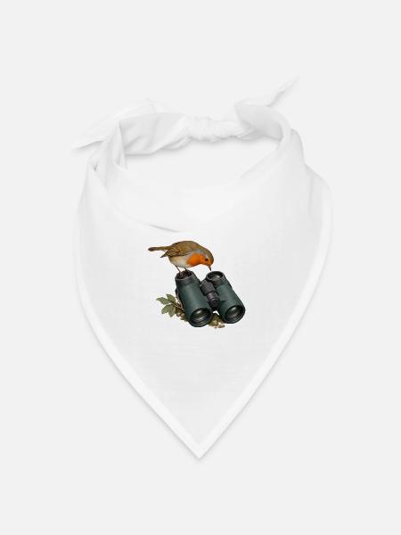 Perspektivwechsel – Rotkehlchen am Fernglas - Bandana Dreieckstuch - Weiß