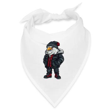 Adler mit schwarzer Winterjacke und Mütze - Bandana Dreieckstuch - Weiß - Vorne
