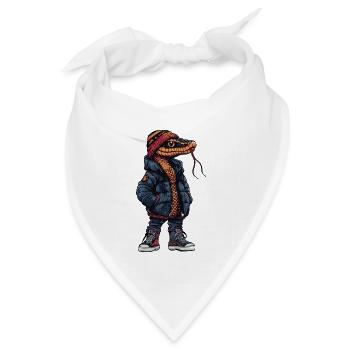 Schlange mit dunkler Winterjacke und Mütze - Bandana Dreieckstuch - Weiß - Vorne