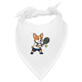 Süßes Kawaii Corgi Tennisspieler-Welpenhemd - Bandana Dreieckstuch - Weiß - Vorne