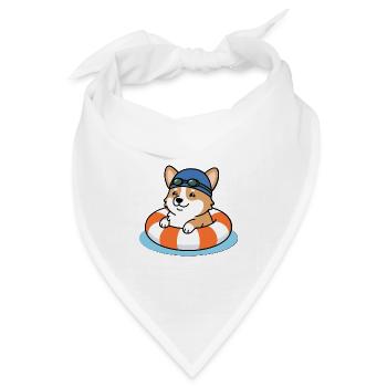 Süßes Kawaii Corgi Schwimm-Sommerstrandshirt - Bandana Dreieckstuch - Weiß - Vorne