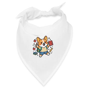 Niedliches Kawaii-Corgi-Hundehemd zurück zur Schule - Bandana Dreieckstuch - Weiß - Vorne