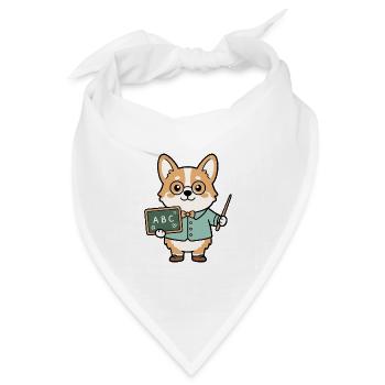 Niedliche Kawaii Corgi Lehrerpädagogen Kleidung - Bandana Dreieckstuch - Weiß - Vorne
