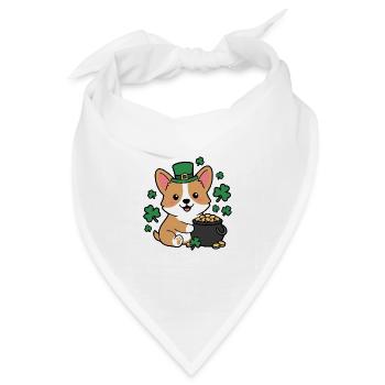 Niedliches Kawaii Corgi Leprechaun St. Patricks Shirt - Bandana Dreieckstuch - Weiß - Vorne