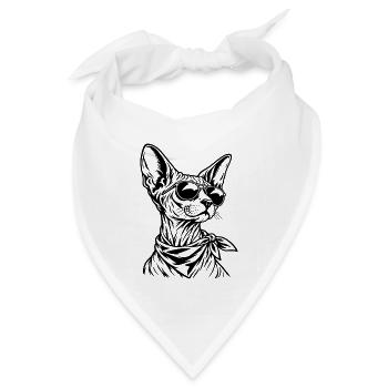 Sphynx Katze – Cooler Biker mit Sonnenbrille - Bandana Dreieckstuch - Weiß - Vorne