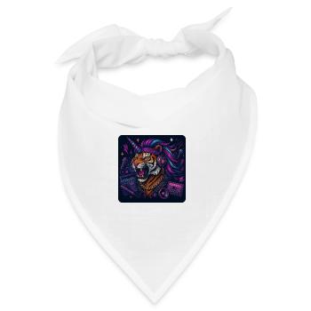 Tiger mit Einhorn und Kopfhörern im Retrolook - Bandana Dreieckstuch - Weiß - Vorne