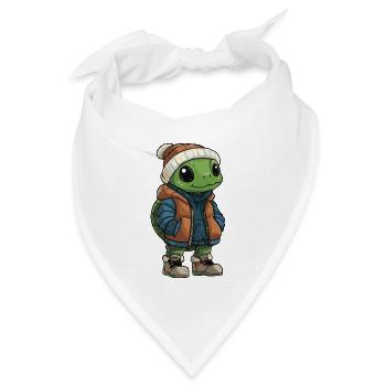 Schildkröte mit Winterjacke und Mütze - Bandana Dreieckstuch - Weiß - Vorne