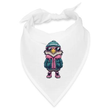 Eule mit Winterjacke und Sonnenbrille - Bandana Dreieckstuch - Weiß - Vorne