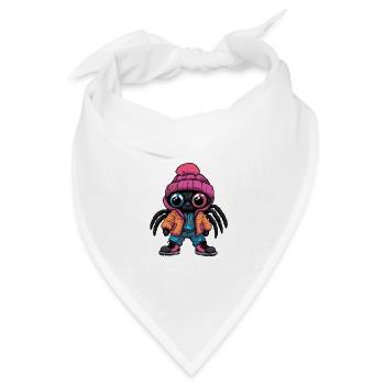 Spinne mit Winterjacke und pinker Mütze - Bandana Dreieckstuch - Weiß - Vorne