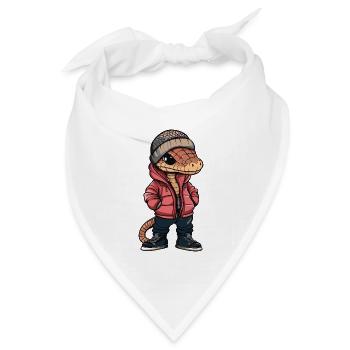 Schlange mit Winterjacke und Mütze - Bandana Dreieckstuch - Weiß - Vorne