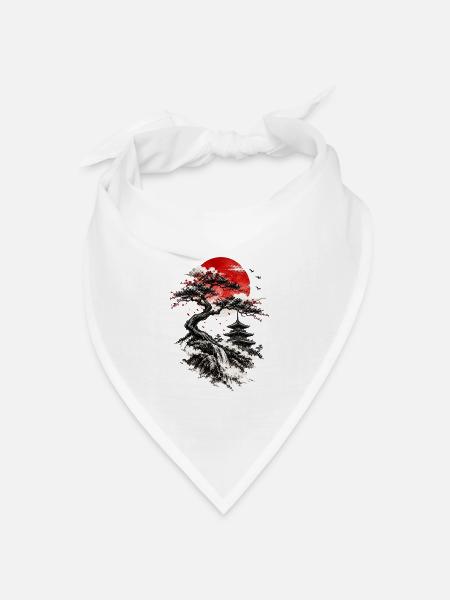 Roter Sonnenaufgang über Bonsai-Wasserfall - Bandana Dreieckstuch - Weiß