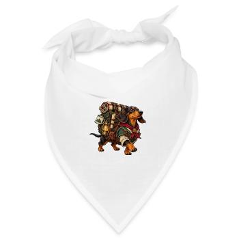 Dackel als Abenteurer mit Wandergepäck - Bandana Dreieckstuch - Weiß - Vorne