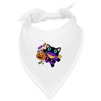 Halloween-Katze mit JackoLantern-Korb - Bandana Dreieckstuch - Weiß - Vorne