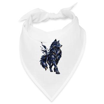Blau-goldener Origami-Wolf mit sternenbedeckten Galaxien - Bandana Dreieckstuch - Weiß - Vorne
