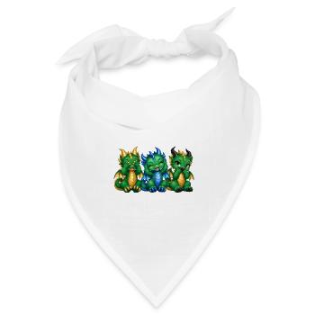 Drei weise Drachen – Nichts sehen hören sagen - Bandana Dreieckstuch - Weiß - Vorne