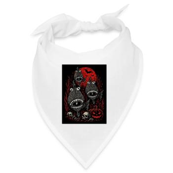 Schwarze Piranhas Albtraum mit rotem Blut Vollmond - Bandana Dreieckstuch - Weiß - Vorne