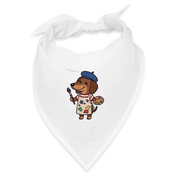 Süßes Kawaii Dackel Künstler Hundeliebhaber-Shirt - Bandana Dreieckstuch - Weiß - Vorne
