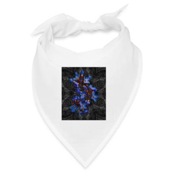 Blaue Blüten im schwarz grauem Hintergrund - Bandana Dreieckstuch - Weiß - Vorne