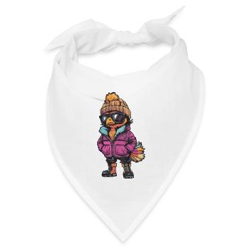 Vogel mit Winterjacke und Sonnenbrille - Bandana Dreieckstuch - Weiß - Vorne