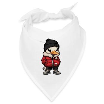 Ente mit roter Winterjacke und Mütze - Bandana Dreieckstuch - Weiß - Vorne