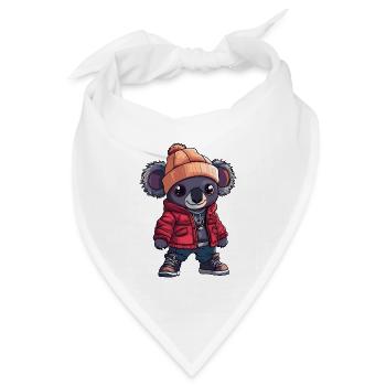 Koala mit Winterjacke und Mütze - Bandana Dreieckstuch - Weiß - Vorne