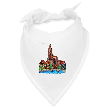 Straßburg Skyline im Wachsmalstil - Bandana Dreieckstuch - Weiß - Vorne