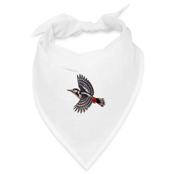 Buntspecht im Flug – Waldvogel mit roten Akzenten - Bandana Dreieckstuch - Weiß - Vorne