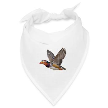 Mandarinente im Flug – farbenfroher Wasservogel - Bandana Dreieckstuch - Weiß - Vorne