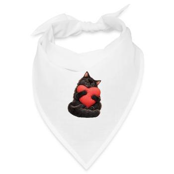 Schwarze Katze mit Herzkissen – Liebe auf Pfoten - Bandana Dreieckstuch - Weiß - Vorne
