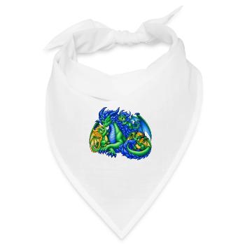 Liebevolle Drachenmama mit drei süßen Drachenbabys - Bandana Dreieckstuch - Weiß - Vorne