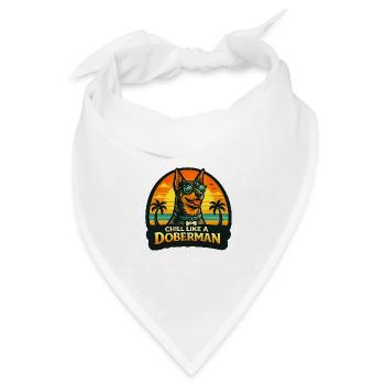 Dobermann mit Sonnenbrille am Strand im Retrolook - Bandana Dreieckstuch - Weiß - Vorne