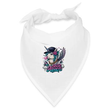 Street Alpaca mit Horn, Flügeln und Kaugummi - Bandana Dreieckstuch - Weiß - Vorne